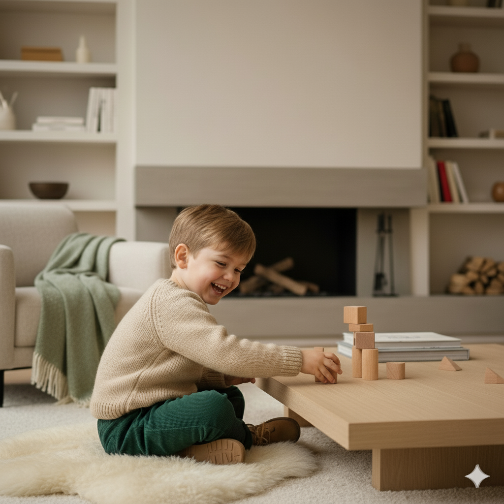 Young boy wearing comfortable casual clothing from Foppeli collection