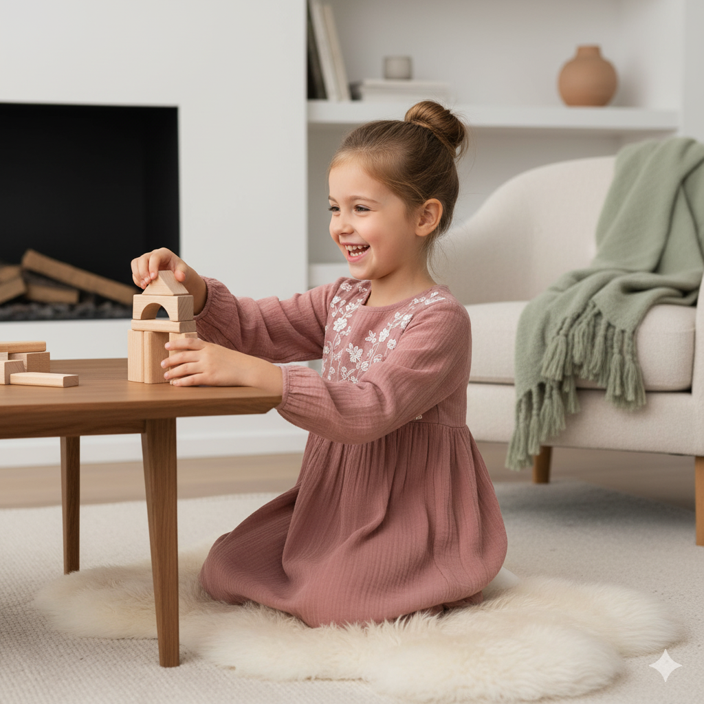 Young girl wearing stylish casual clothing from Foppeli collection